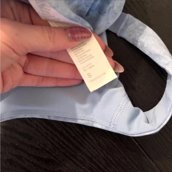 Fabletics Pale Blue Marble V-Neck Wireless Sports Bralette - Picture 3 of 4